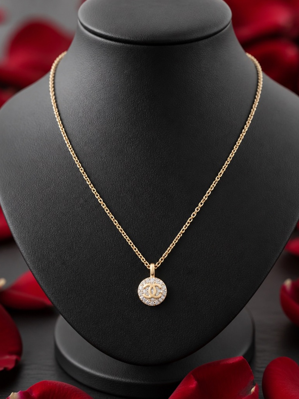 Gold-Tone Crystal Round Pendant Necklace - Women Jewelry